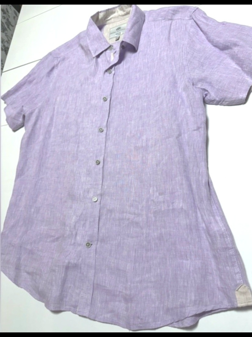 Report Collection Lavender Linen Short-Sleeve Button-Down Shirt